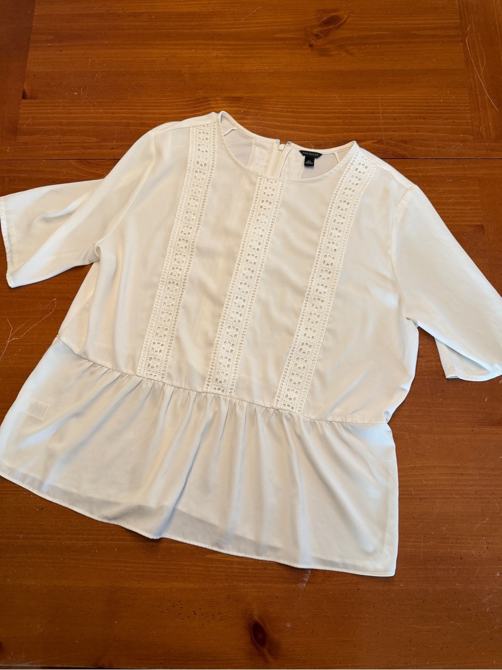Ann Taylor Cream Peplum Blouse with Lace Trim